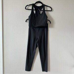 girlfriend collective black ribbed paloma sports bra & full length leggings set